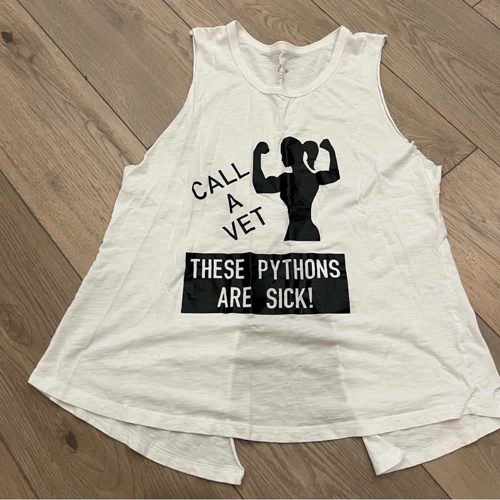 Large White Sleeveless Tank, Tie Back, Pythons Are Sick